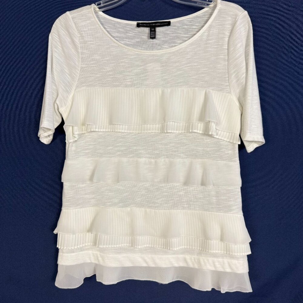 White House Black Market Cream Ruffle Top - XS